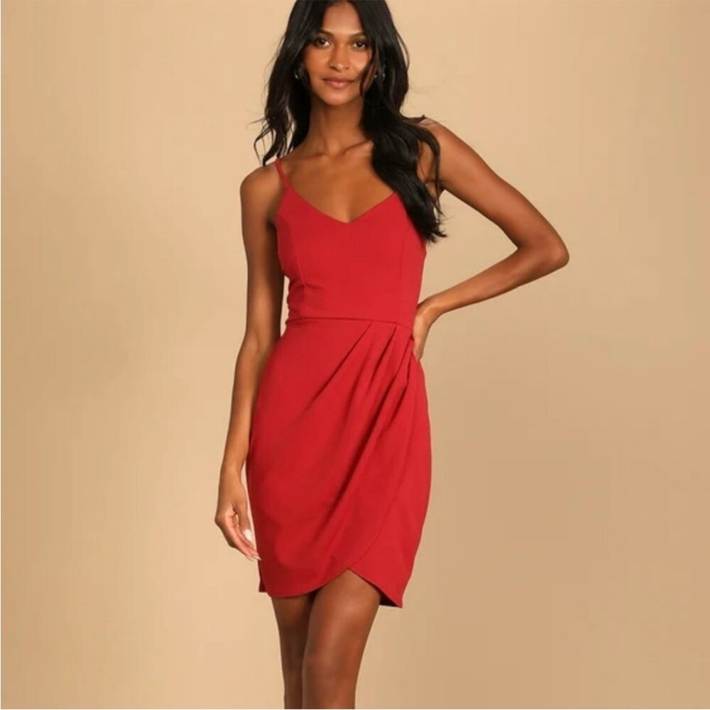 Lulu's forever your girl rust red mini drape faux wrap dress large